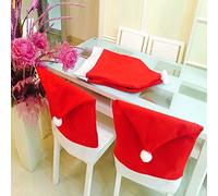 Christmas Theme Santa Red Colour Chair Snowflake Pom Short Back Fabric Covers Festive Xmas Dining Decoration, 50cm x 70cm, 4pcs, Felt