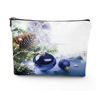 Christmas Theme,Travel Bag Makeup Case Cosmetic Bag,Blue Tone of Winter Holidays,Linen Makeup Bag Great Gift for Travel,Multicolor,7x9in