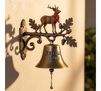 Christmas Theme Welcome Home Bell - Metal Decorative Doorbell with Cute Penguin/Reindeer/Snowman/Santa Claus - Engraved Holiday Bell for Wall, Entryway, Porch Decor (A)