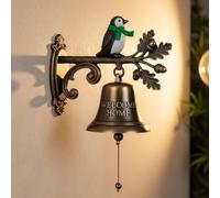 Christmas Theme Welcome Home Bell - Metal Decorative Doorbell with Cute Penguin/Reindeer/Snowman/Santa Claus - Engraved Holiday Bell for Wall, Entryway, Porch Decor (B)