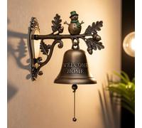Christmas Theme Welcome Home Bell - Metal Decorative Doorbell with Cute Penguin/Reindeer/Snowman/Santa Claus - Engraved Holiday Bell for Wall, Entryway, Porch Decor (D)
