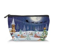 Christmas Themeby, Makeup Bag Cosmetic Bag for Women,Winter Snowman Xmas Tree Santa,Large Capacity Makeup Bags Travel Toiletry Bag Accessories Organizer,White Blue