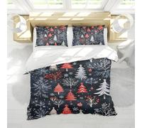 Christmas Themed 3 Pieces Duvet Cover Set with Zipper 4 Ties Holiday Bedding Set 2 Pillow Cases Winter Tree Snowflake Quilt Cover 155x220 cm