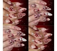 Christmas Themed 48PCS Glossy Teardrop Fake Nails Snowman Reindeer Design Teardrop Shape For Women Christmas Press On Nail