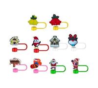 Christmas Themed Cartoon Straw Hats 8mm Pack of 10 Perfect for Festive Celebrations and Drinks (Red, 3X2.5X1CM)