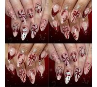 Christmas Themed Fake Nails 48PCS Snowflake Glitter French Tips Press On Nails Holiday Party Easy Apply Almond Fake Nail