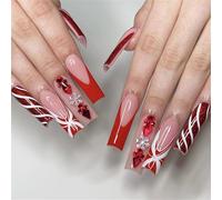 Christmas Themed False French Tip Art Decoration Stick on for Celebration 24 Pieces Artificial