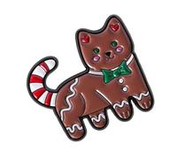 Christmas Themed Kitten Bowknot Brooch Gingersnap Cookie Lapel Pin Festive Jewelry Gift For Party Outfit Accessory Holiday Kitten Enamel Jewelry