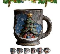 Christmas Themed Mugs Collection, Xmas Tree Trunk Mug with Window Scene - Santa, 3D Cute Unique Themed Cup for Hot Beverages, Snow Cabin Ceramic Collectible Holiday Coffee Mugs for Festive Gifts(E)