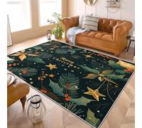 Christmas Themed Patterns Flannel Rug for Living Room & Bedroom Soft Fluffy Carpet Green Non-Slip, Machine Washable, Kids Area Rug Mat for Playroom & Floor Protector 140x200 cm