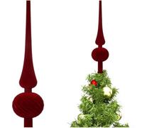 Christmas themed plastic star ornament shaped like a gourd with flocked velvet texture, providing a secure base for easy placement on different tree sizes (Red)