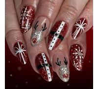 Christmas Themed Press On Nails 24 Pieces With Glitters Santa Snowflakes Reindeer Artwork Easy Wear Artificial Nails For Parties Santa Press On Nail