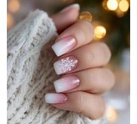 Christmas Themed Press On Nails 24Pieces Snow Design Easy Application False Nails For Women Holiday Essential ABS Fake Nail