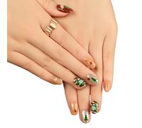 Christmas Themed Short Almond False Nails Easy To Apply Winter Press On Nails Holiday Nail Decorations Oval Press On