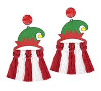 Christmas Themed Wooden Earrings With Colorful Tassel Christmas Tree Santa Holiday Jewelry for Women Gift, Wood, No Gemstone