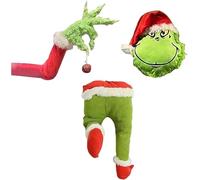 Christmas Thief Grinch Body Decorations, Grinch Arm & Head Ornament Holder Tree Sets,Grinch Burlap Pose-able Plush Arm Indoor for Fireplace, Door, Window (3pcs (hand+head+leg))