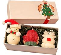 Christmas Three-Piece Scented Candle Gift Set - Handmade Christmas Tree Candle Gift Box, Elk, Tree, Snowflake, Snowman, Glove Shapes, Suitable for Xmas Home Decor (Style A)