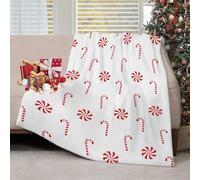 Christmas Throw Blanket Candy Cane Flannel Throw Blanket Super Soft Warm Bed Blanket Christmas Holiday Decor for Living Room Bedroom Sofa Couch 60x80 Inch