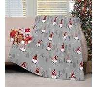 Christmas Throw Blanket Christmas Gnome Blanket Winter Holiday Snowflake Xmas Tree Throw Blankets Lightweight Soft Warm Cozy Bed Blanket for Couch Sofa 60x80 Inch, Grey