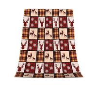 Christmas Throw Blanket - Festive Xmas Deer Snowflake Buffalo Plaid Design - Lightweight Flannel Fleece Throw - Ultra Warm & Cosy - 130x150cm - Perfect for Sofa, Bed, Gifts, Pets