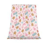 Christmas Throw Blanket - Festive Xmas Tree Candy Cane Gingerbread Man Design - Lightweight Flannel Fleece Throw - Ultra Warm & Cosy - 100x130cm - Perfect for Sofa, Bed, Gifts, Pets