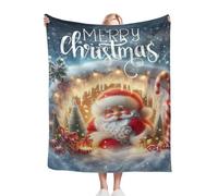 Christmas Throw Blanket, Flannel Soft Throw Warm Blanket for Bed, Comfortable Xmas Snowman Gingerbread Man Candy Lightweight Blankets for Sofa,Bed-Santa Claus||60x50 Inch
