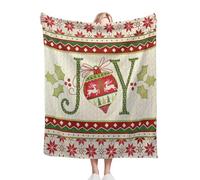 Christmas Throw Blanket, Flannel Soft Throw Warm Blanket for Bed, Comfortable Xmas Snowman Gingerbread Man Candy Lightweight Blankets for Sofa,Bed-JOY||60x50 Inch
