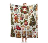Christmas Throw Blanket, Flannel Soft Throw Warm Blanket for Bed, Comfortable Xmas Snowman Gingerbread Man Candy Lightweight Blankets for Sofa,Bed-Christmas Elements||50x40 Inch