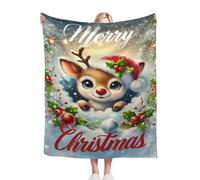 Christmas Throw Blanket, Flannel Soft Throw Warm Blanket for Bed, Comfortable Xmas Snowman Gingerbread Man Candy Lightweight Blankets for Sofa,Bed-Deer||30x40 Inch