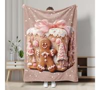 Christmas Throw Blanket Gingerbread Man Box Cartoon sanwfall Pink Soft Flannel Indoor Decorations Comfort Blankets for Healing Living Room Bedroom Fluffy Office Decor nap Blanket 40x50inch