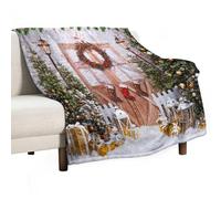 Christmas Throw Blanket,Rustic Farmhouse Xmas Tree Snowflake Barn Door Balls Plush Fluffy Warm Cozy Flannel Soft Bedding Blankets Chair Sofa Couch Picnic Travel Office, 60x80 in