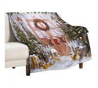 Christmas Throw Blanket,Rustic Farmhouse Xmas Tree Snowflake Barn Door Balls Plush Fluffy Warm Cozy Flannel Soft Bedding Blankets Chair Sofa Couch Picnic Travel Office, 50x60 in