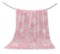 Christmas Throw Blankets, Pink White Snowflakes Pattern Soft Fleece Blanket Decorative for Home Sofa Couch Chair Living Bedroom,40x50 Inches, Winter