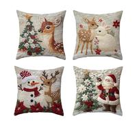 Christmas Throw Pillow Covers | 4-Piece Removable Breathable | Snowmen Pillows Cushion Case | for Chair Sofa Living Room Dorm Apartment Den Kid Room Yoga Home Decoration