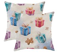 Christmas Throw Pillow Covers Set of 2, Colorful Gift Box Pattern Cushion Cases, Festive Decorative Square Pillow Covers for Holiday Home Sofa Bed Couch 12x12 Inch