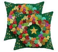 Christmas Throw Pillow Covers Set of 2, Green Wreath Decorative Cushion Cases, Holiday Farmhouse Decor for Home Sofa Bed Couch 28x28 Inch