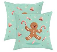 Christmas Throw Pillow Covers Set of 2, Mint Green Gingerbread Man Decorative Square Cushion Covers for Holiday Home Sofa Bed Couch 26x26 Inch