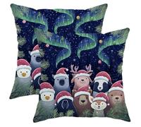 Christmas Throw Pillow Covers Set of 2, Navy Blue Animal Print Cushion Cases, Holiday Decorative Square Farmhouse Decor for Home Sofa Bed Couch 20x20 Inch