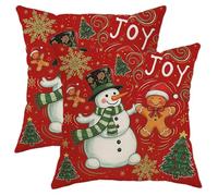Christmas Throw Pillow Covers Set of 2, Red Snow Man and Gingerbread Design Cushion Cases, Holiday Decorative Square Farmhouse Decor for Sofa Couch 20x20 Inch
