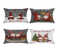 Christmas Throw Pillow Covers Set of 4, Gray Gnome Holiday Cushion Cases, Festive Decorative Square Covers for Home Sofa Bed Couch 20x12 Inch