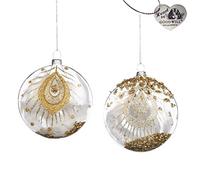 Christmas @ Thumpers Peacock Feather : Translucent Large 10cm Round Glass Ball - Set of 2