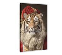 Christmas Tiger Vintage Portrait, Renaissance Animal Painting, Festive Wall Art, Animal Head Human Body, Holiday Poster-1