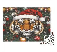 Christmas-tiger-winter-illustration 1000 Piece Puzzles for Adults on Thick Blue Board Colourful Jigsaws Christmas Tiger King for Quiet Time Activities And Date Night Ideas 52x38cm/1000pcs