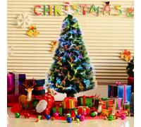 HOMCOM 4FT Multicoloured Artificial Christmas Tree w/Fibre Optic Lights Pre-Lit Modes Metal Stand Star Holder Home Seasonal Decoration