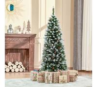 HOMCOM 5FT Artificial Christmas Tree Xmas Pencil Tree with Red Berries and Pinecones Holiday Home Indoor Decoration with Foldable Feet, Green