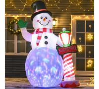 Bon Noel Christmas Inflatable Snowman with Street Lamp Lighted Decoration, White