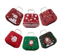 Christmas Tin Box 6pcs Iron Tote Bag Shaped Festive Holiday Container | Decorative Merry Christmas Style, Easy to Carry Storage for Kids and Adults, Party Favour Supply