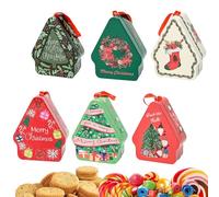 Christmas Tin Boxes - Set Of 6 House-Shaped Storage Metal Tins, Reusable Storage Metal Tins, Tin Container Organizer With Lids For Cookie, Candy, Treats