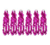 Christmas Tinsel Chunky Garland - Pack of 6, 2m Long Shiny Foil Decorations - For Xmas Tree, Party & Home Hanging Decor (Pink)