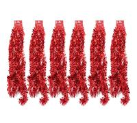 Christmas Tinsel Chunky Garland - Pack of 6, 2m Long Shiny Foil Decorations - For Xmas Tree, Party & Home Hanging Decor (Red)